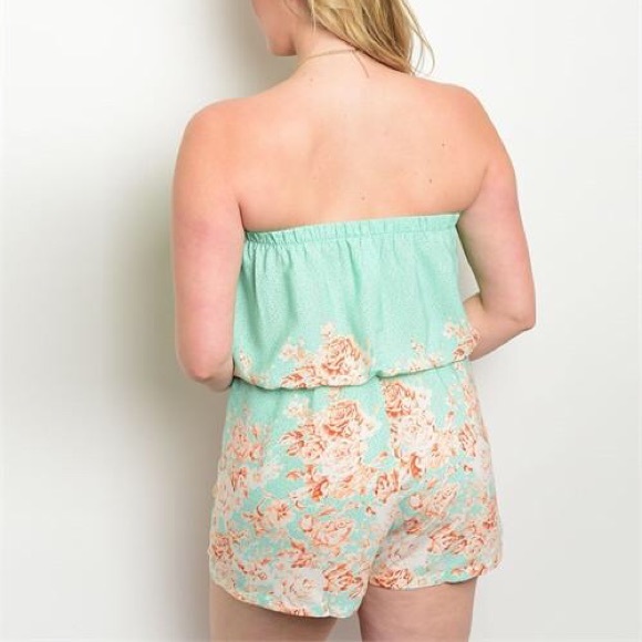 Plus Size Mint & Peach Floral Strapless Romper - Picture 3 of 5